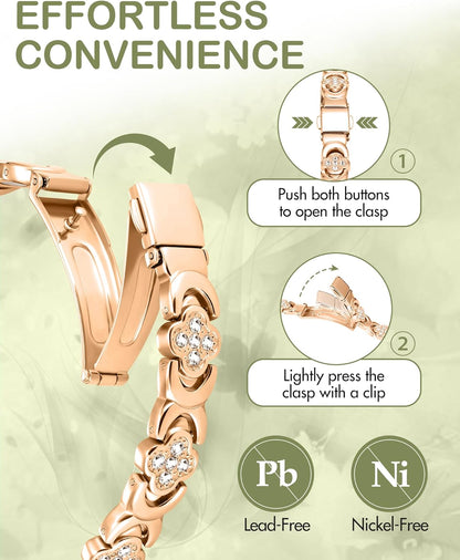 Pure Copper Bracelet for Women, Super Strong Magnetic Therapy Pain Relief Bracelet with 3800 Gauss Magnets and Sparkling Cubic Zirconia, Adjustable, Infinity Clover Jewelry