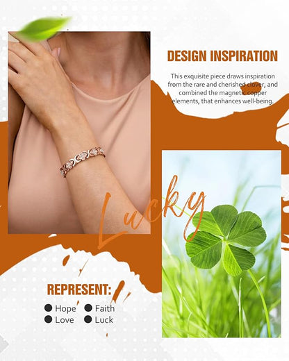 Pure Copper Bracelet for Women, Super Strong Magnetic Therapy Pain Relief Bracelet with 3800 Gauss Magnets and Sparkling Cubic Zirconia, Adjustable, Infinity Clover Jewelry